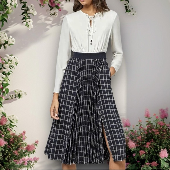Ted Baker ‘Francesca’ Gaelic Glamour Check Print Pleated Dress US Size 4 - Picture 4 of 16